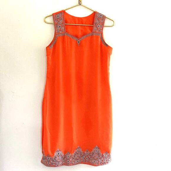 VINTAGE Boho Indian Kurta sleeveless orange silver - Picture 1 of 11